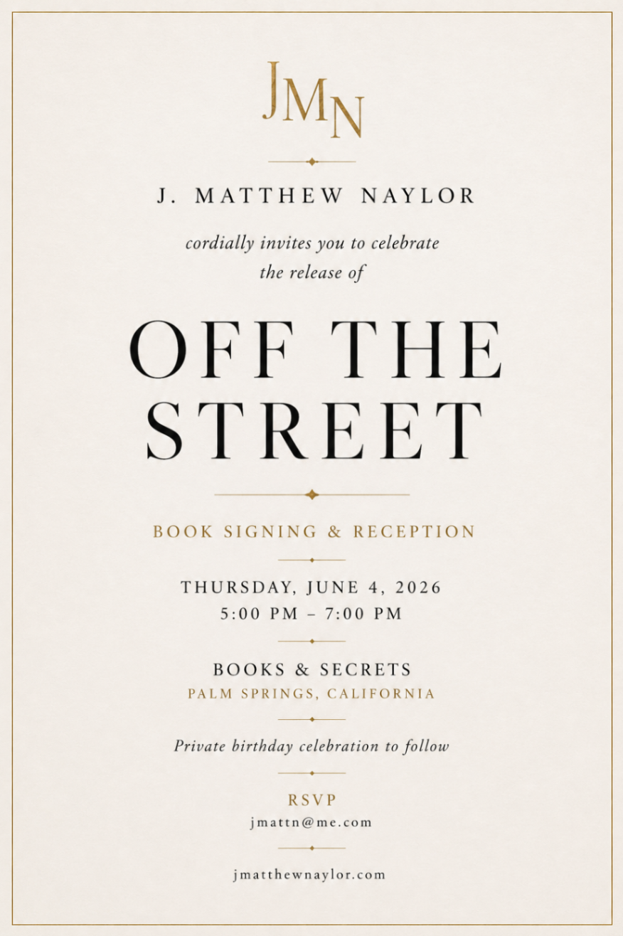 Off the Street Book Signing & Reception invitation - Thursday June 4, 2026